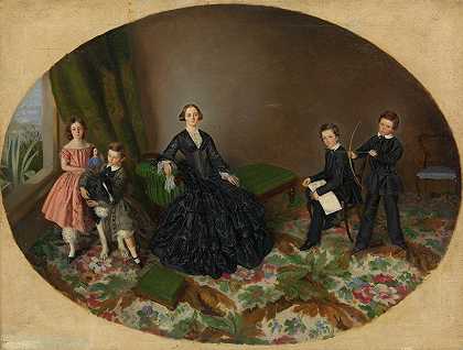 玛丽娅·伊丽莎白·奥穆兰和她的孩子们`Maria Elizabeth OMullane and her children by William Strutt