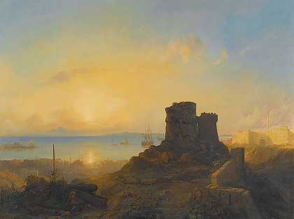 奥斯曼海岸的十字军城堡`Crusader Castle On The Ottoman Coast ( 1842) by Jacob Jacobs
