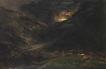 山里的雷雨`Gewitter in den Bergen (1892) by Theodor Joseph Hagen