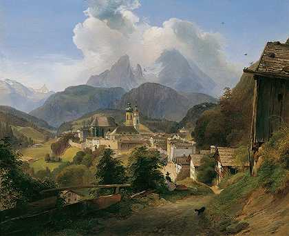 伯赫特斯加登麻省理工学院`Berchtesgaden mit dem Watzmann (1836) by Johann Fischbach