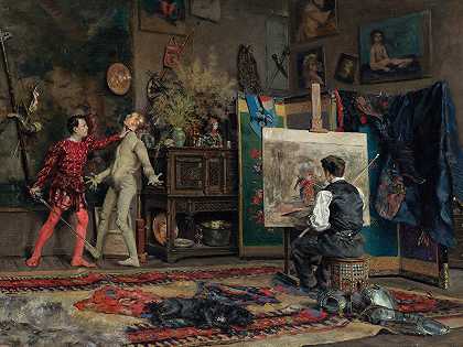 在《艺术家》中s工作室`In The Artists Studio (1875) by Julius Leblanc Stewart