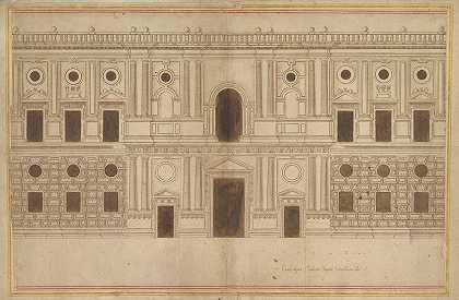 格拉纳达阿罕布拉宫查尔斯五世宫殿西立面研究`Study for the West Façade of the Palace of Charles V, The Alhambra, Granada (ca. 1580) by Juan de Orea