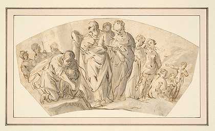 罗得和他的家人离开索多玛`Lot and his family leaving Sodom by Jan Gerritsz. van Bronchorst