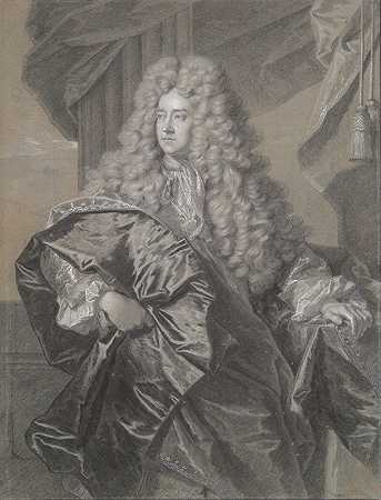 泽西第一伯爵爱德华·维利尔斯的肖像`Portrait of Edward Villiers, First Earl of Jersey (1698–99) by Hyacinthe Rigaud