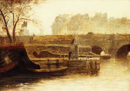 新桥和城市岛，从康蒂码头看`Le Pont~Neuf et lîle de la Cité, vus du quai Conti (1902) by Angèle Delasalle