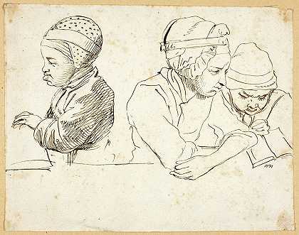 三个孩子`Three Children (18th century) by Daniel Nikolaus Chodowiecki