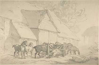 马厩`Stable Yard with Horses (1784–1795) by Thomas Rowlandson