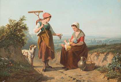 意大利农村妇女`Italian countrywomen by the wayside (1867) by the wayside by Fr. De Leub