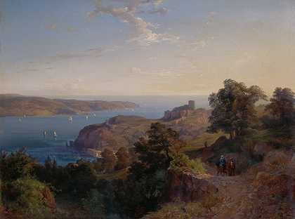博斯普鲁斯海峡的河口（约罗斯·卡莱西）`Die Mündung des Bosporus (Yoros Kalesi) (1849~1850) by Emanuel Stöckler