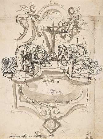 玛丽·玛格达伦和圣杰罗姆的陵墓纪念碑设计`Design for a sepulchral monument with Mary Magdalen and Saint Jerome (late 17th–early 18th century) by Pieter Verbruggen the Younger