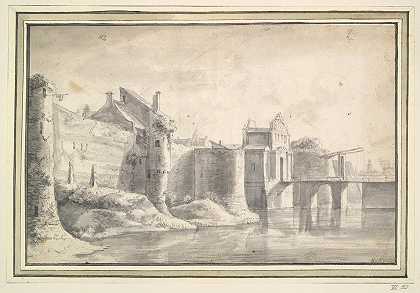 乌得勒支城墙与远处的圣玛丽教堂`View of the city walls of Utrecht with St. Mary’s Church in the distance (17th century) by Anthonie Waterloo