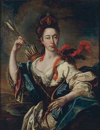 一幅具有戴安娜特征的女性肖像`Portrait of a Woman with Attributes of Diana (1725) by Pere Crusells
