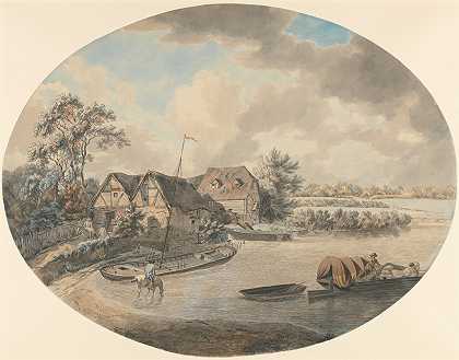 伍斯特郡滨海埃文河上的磨坊`Mill on the Avon, Pershore, Worcestershire by Samuel Hieronymus Grimm