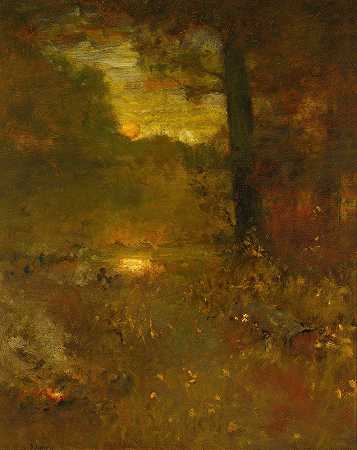 日落时的风景一天的结束（退伍军人的回归）`Landscape At Sundown; The Close Of Day (The Veterans Return) by George Inness