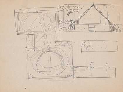 纽约71街阿拉马克和百老汇的设计草图。刚果房间或的详细信息非洲屋顶`Design sketches for Hotel Alamac, 71st and Broadway, New York, NY. Details of Congo Room or Africa Roof (1923) by Winold Reiss