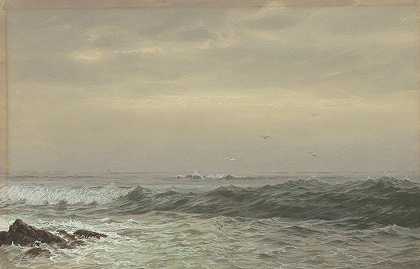 岩石和破碎的波浪`Rocks and Breaking Waves (c. 1870s) by William Trost Richards