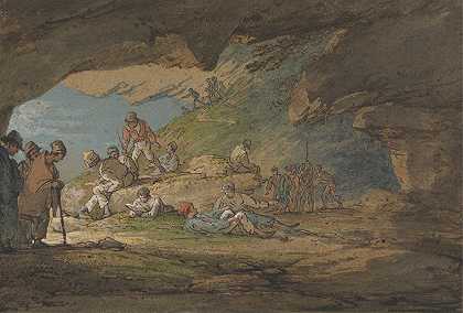 阳光下的洞穴，有人影`A Cave in Sunlight, with Figures (1825) by William Payne
