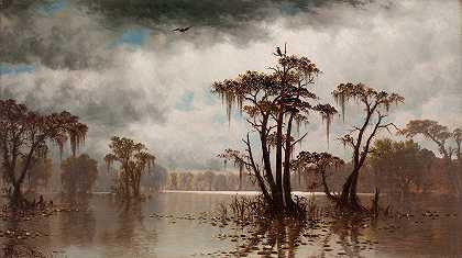 河口风景`Bayou Scene (1877) by Joseph Rusling Meeker