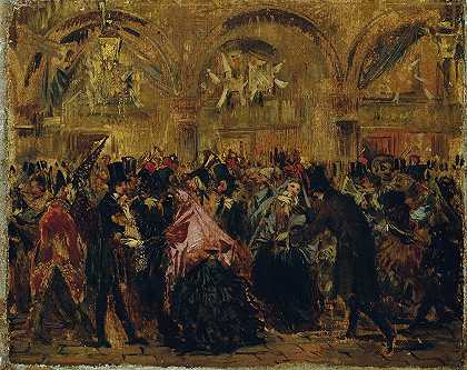 威尼斯圣马可广场狂欢节`Karneval auf dem Markusplatz in Venedig (1873~1876) by Anton Romako