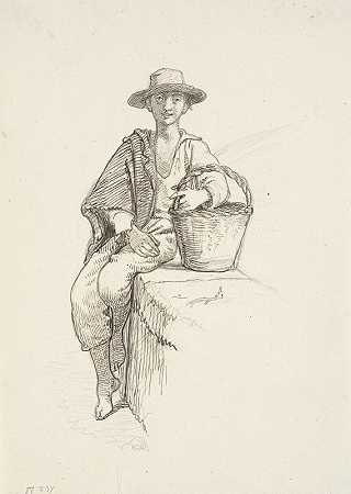 拿着篮子的意大利男孩`Italienerdreng med kurv (1810 – 1873) by Wilhelm Marstrand