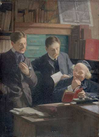荣誉冠军（1846-1913），图书出版商，被儿子们包围`Honoré Champion (1846~1913), libraire~éditeur, entouré de ses fils (1900) by Eugène Pascau