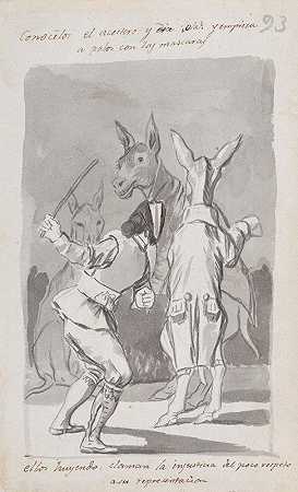 假扮屁股被鞭打`Masquerading asses being whipped by a man (ca. 1812–20) by a man by Francisco de Goya