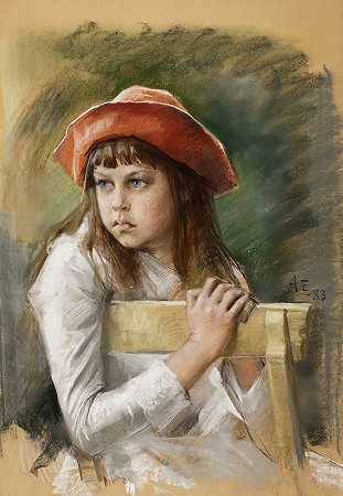 艺术家肖像她的妹妹伯塔·埃德费尔特`Portrait of the Artists Sister Berta Edelfelt (1883) by Albert Edelfelt