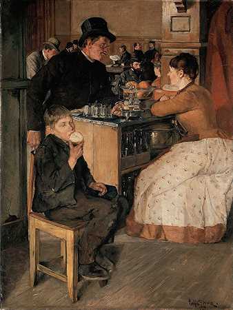 在Torvgaten劳工协会的餐厅`From the Restaurant in the Labour Society in Torvgaten (1888) by Halfdan Strøm