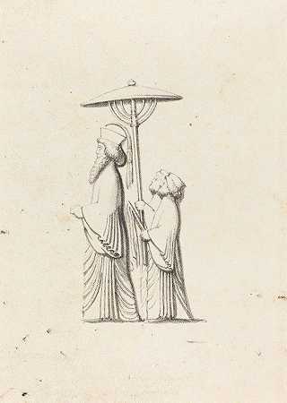 珀尔塞波利斯雕塑，来自Le Bruyn和《美国游记》，1829年出版`Sculpture at Persepolis, from Le Bruyns Travels, published 1829 by Maria Denman