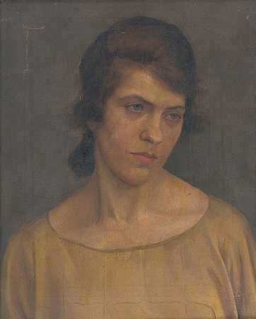 女人的肖像`Portrait of a Woman (1922) by Ladislav Treskoň