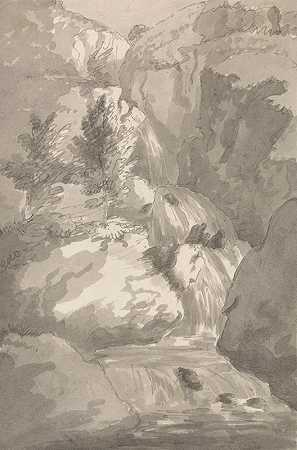 Ligburthwaite中的部分布林鳃`Part of Brind Gill in Ligburthwaite by George Howland Beaumont