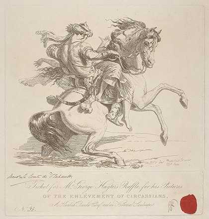 乔治·海特先生的票他因拍摄库尔德土匪首领Circassians和历史景观的照片而获得抽奖`Ticket for Mr. George Hayters Raffle for his Pictures of the Enlevement of Circassians, a Kurdish Bandit Chief, and an Historical Landscape (1828) by Sir George Hayter