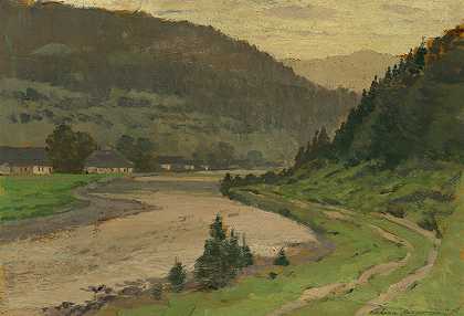 霍纳德附近的景观`Landscape near Hornád (1917) by Ferdinand Katona
