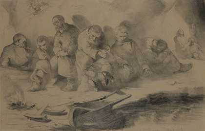 为绘画而学习星期天在矿井里`Study for the painting Sunday in the mine (1877) by Jacek Malczewski