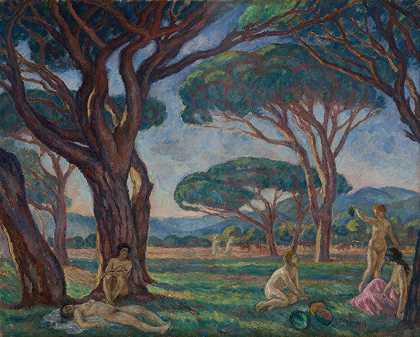 普罗旺斯田园风光`Landscape from Provence with Idyllic Scenes (1912) by Józef Pankiewicz