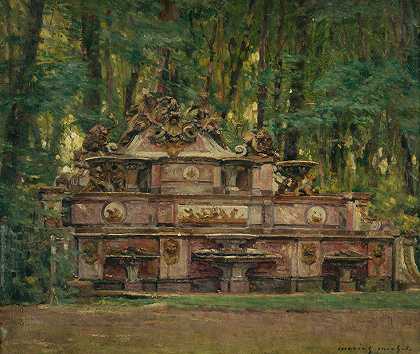 自助餐大特里亚农花园里的水。`Le Buffet deau dans les jardins du Grand Trianon. (1917) by Marius Michel