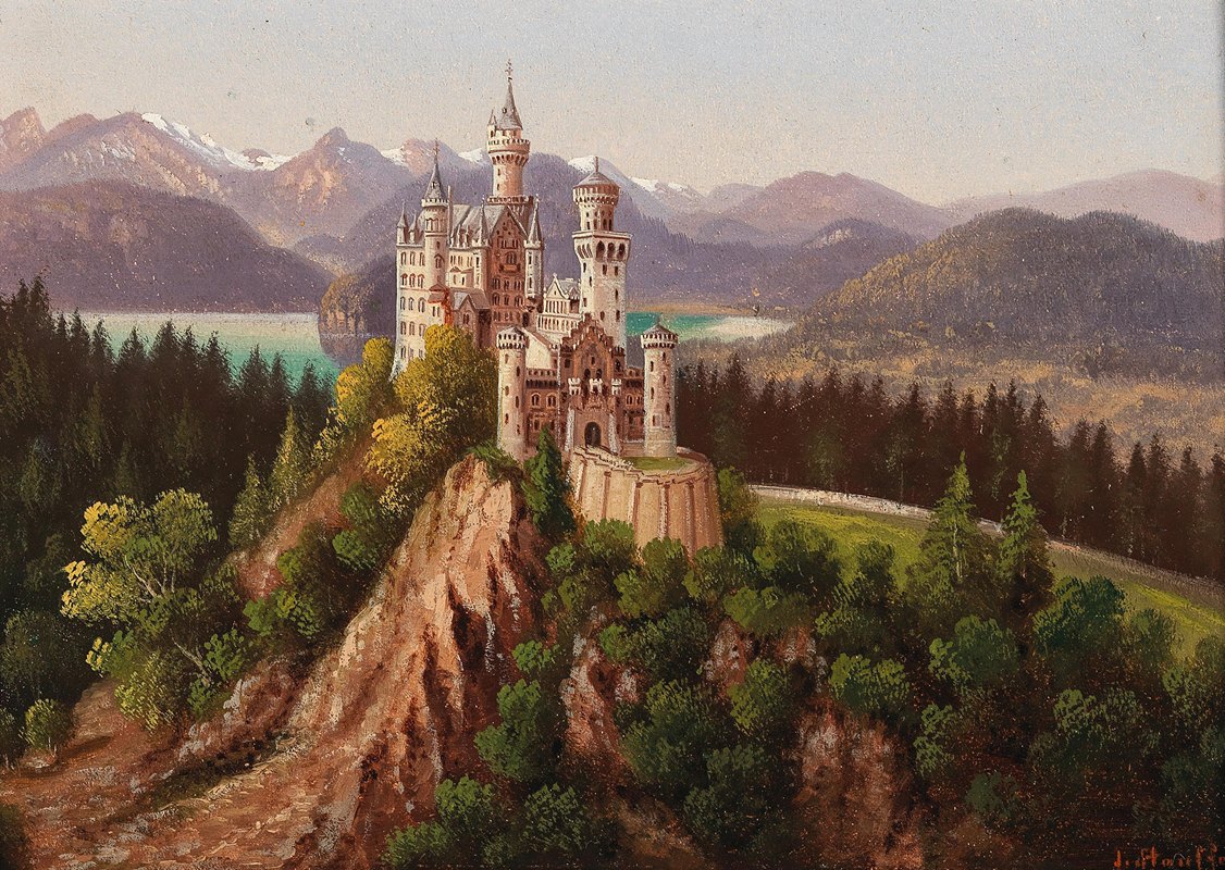 新天鹅堡景观`A View of Neuschwanstein Castle by Hubert Sattler