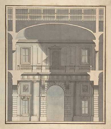 舞台布景设计两层入口大厅的剖面设计`Design for a Stage Set; Design in Section of a Two~Storied Entrance Hall (1794) by Giovanni Battista Galliani
