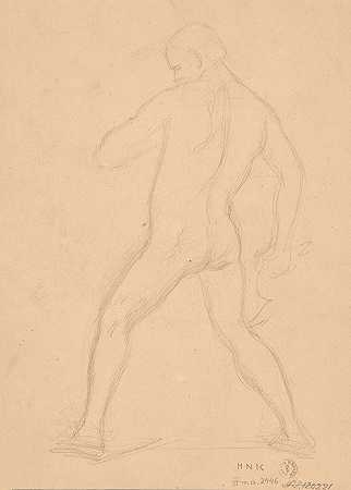 画中裸体男性的素描圣马提亚殉道`Sketch of nude male to the painting Martyrdom of St. Matthias (1866~1867) by Józef Simmler