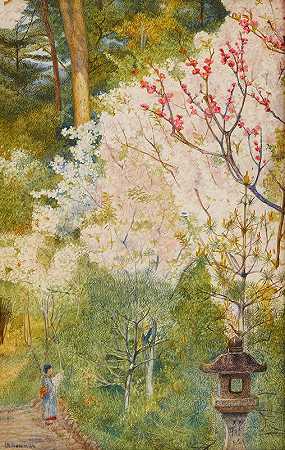 樱花（京都）`Cherry Blossom (Kyoto) (1898) by Henry Roderick Newman