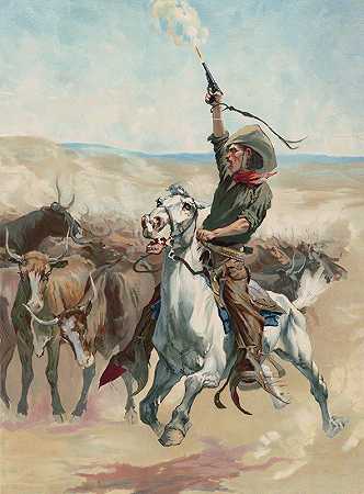 防止踩踏`Heading a stampede (1888) by A. W. Elson
