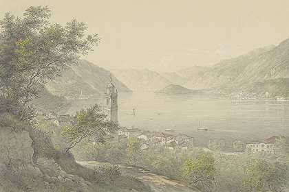 贝拉吉奥，科莫湖上`Bellagio, aan het Comomeer (1824 ~ 1888) by Karoly Lajos Libay