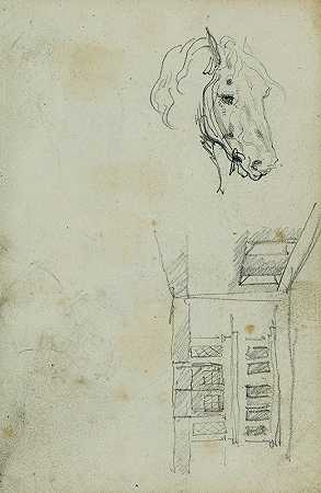 马头，庭院景观`Horse head, view of a courtyard (1812 ~ 1814) by Théodore Géricault