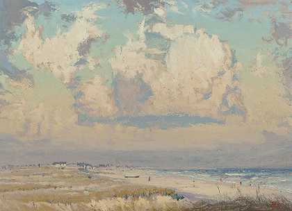 下午海滩风光`Afternoon Beach Scene (1915) by Richard Blossom Farley