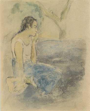 坐着的塔希提人`Tahitien assis by Paul Gauguin
