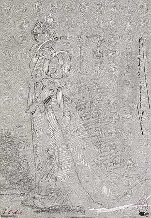莎拉·伯恩哈特的肖像`Portrait de Sarah Bernhardt en pied by Louise Abbéma
