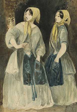 两个戴黄头巾的女人`Two Women in Yellow Kerchiefs by Constantin Guys