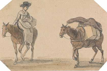 带驮马的女孩`Girl with Packhorse by Paul Sandby