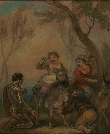 唐吉诃德插图（驴子上的人物）`Illustration for Don Quixote (with figures on a donkey) by Robert Smirke