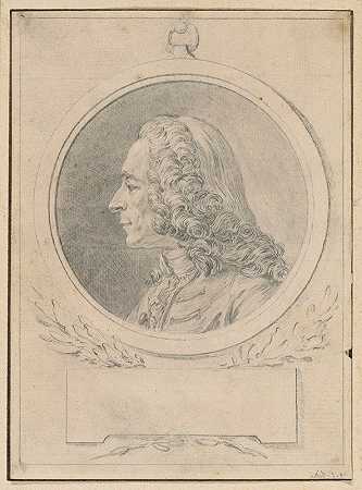伏尔泰半身像后的肖像`Portrait of Voltaire, after His Bust by Jean~Baptiste Lemoyne II (1770s) by Jean-Baptiste Lemoyne II by Augustin de Saint-Aubin